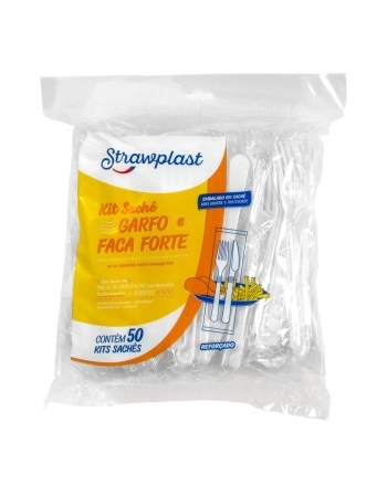 Kit Sachet Garfo e Faca Forte - STRAWPLAST