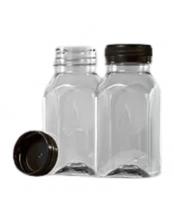 Garrafa PET Quadrada 200mL com Tampa Preta - MULTPLAST