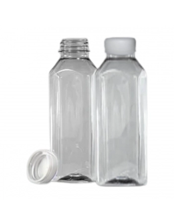 Garrafa PET Quadrada 500mL com Tampa Branca - MULTPLAST