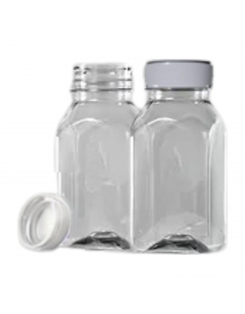Garrafa PET Quadrada 200mL com Tampa Branca - MULTPLAST