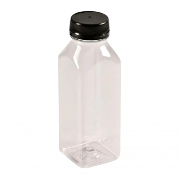Garrafa PET Quadrada 300mL com Tampa Preta - MULTPLAST