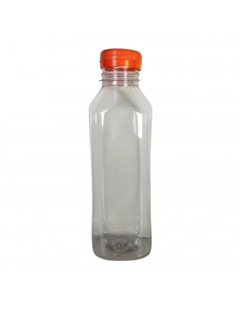 Garrafa PET Quadrada 500mL com Tampa Laranja - MULTPLAST