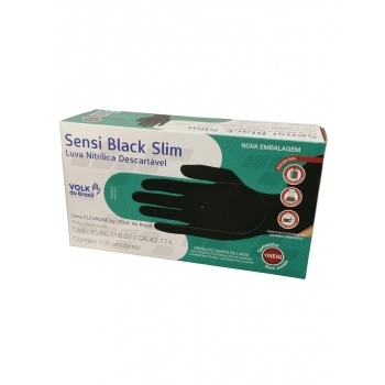 Luva Nitrílica Preta Extra Grande Sensi Black Slim (CA43174) - VOLK